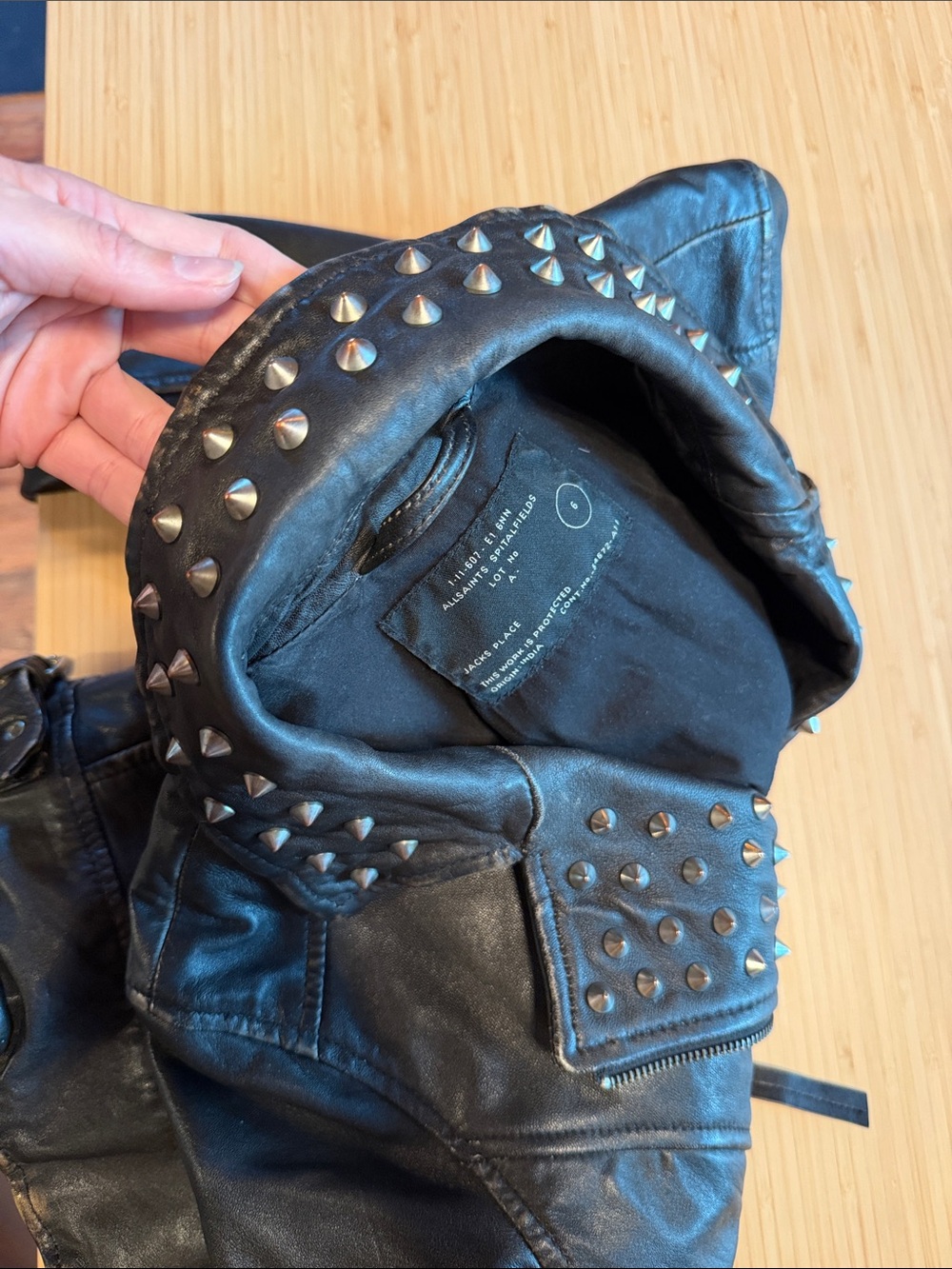 All Saints Studded Leather Biker Moto Jacket Black US 2 - Picture 7 of 14